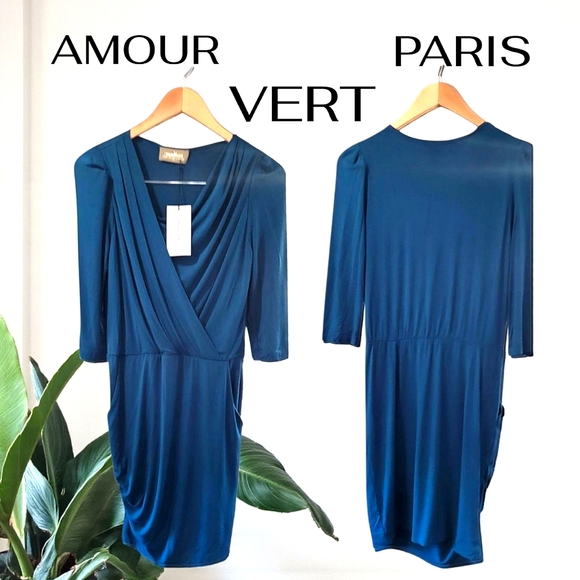 Amour Vert , Size Small, Deep Blue Long Sleeve Dress. Sheath Dress. NWT - Picture 1 of 7